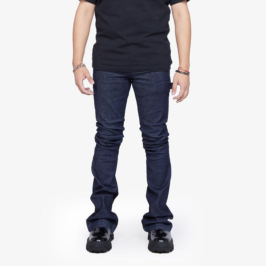 “MR. EXTENDO”  SUPER STACKED FLARE JEAN INDIGO