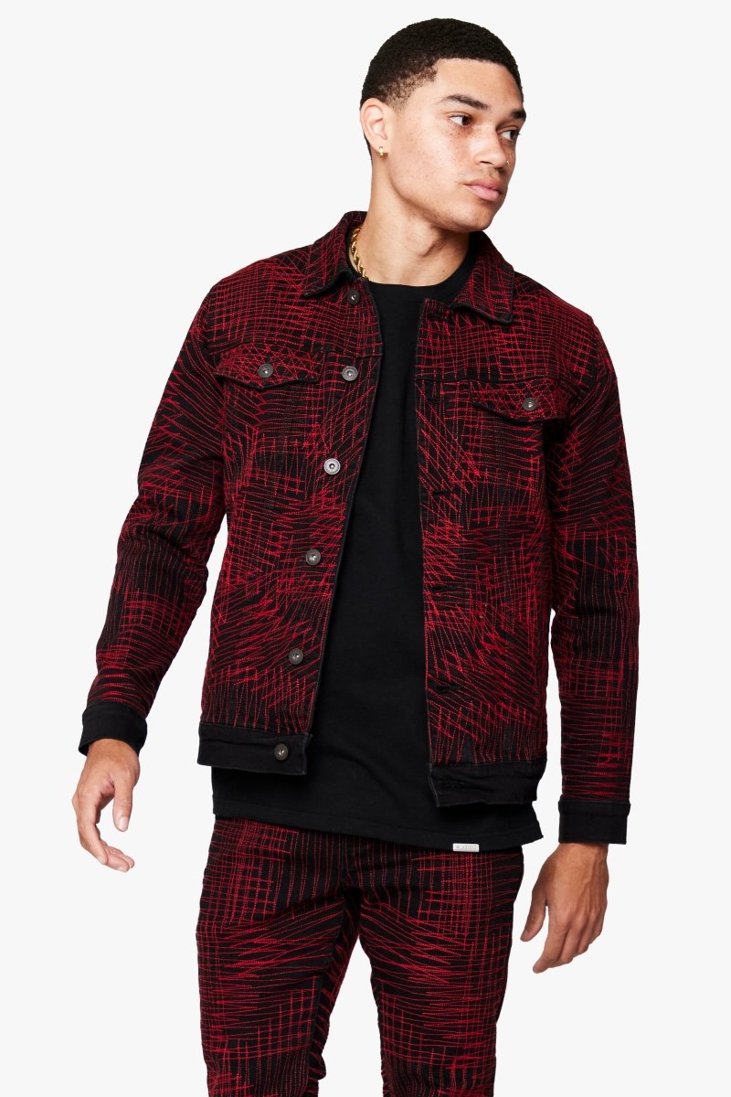"MR. STITCHED" DENIM JACKET CRIMSON NOIR