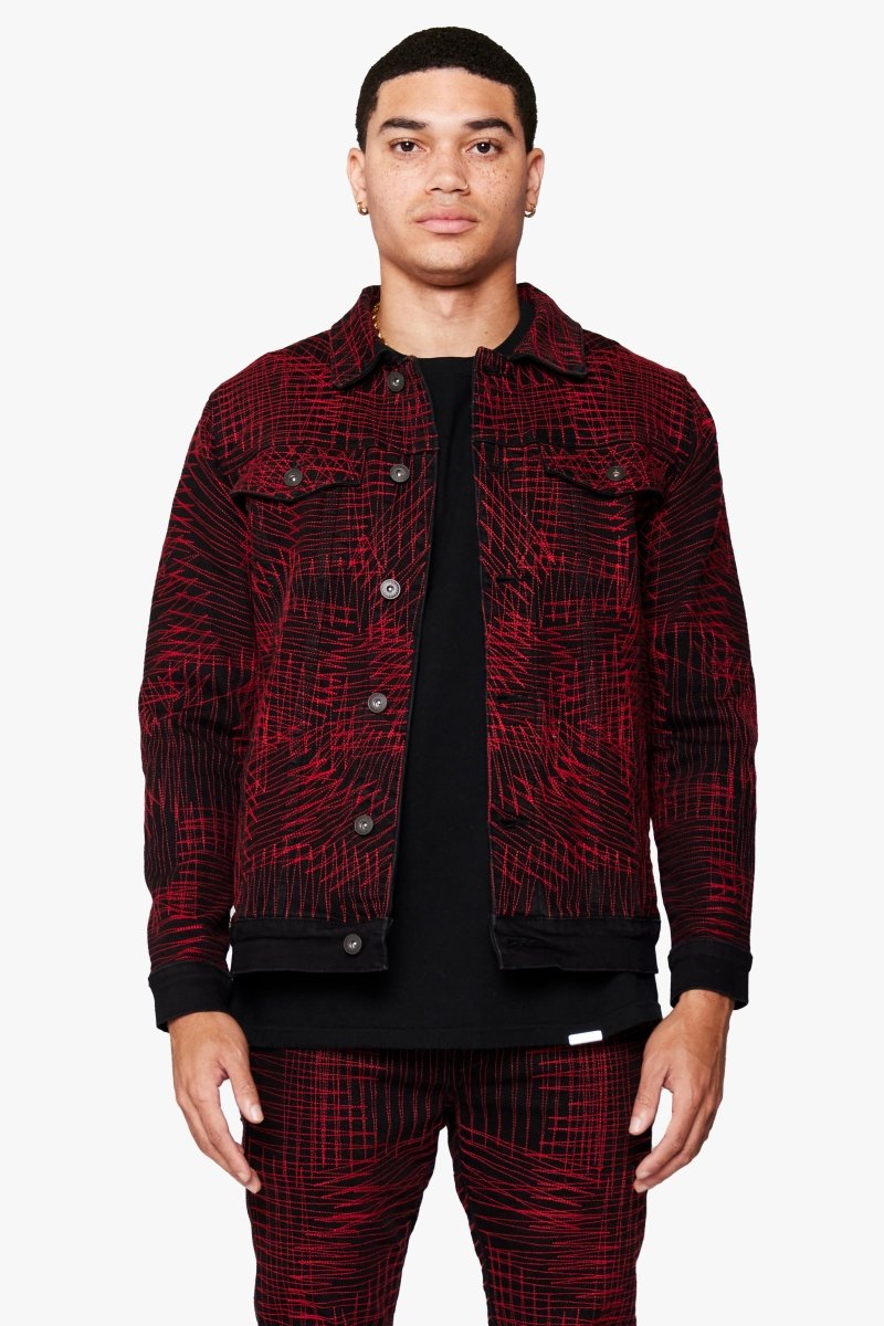 "MR. STITCHED" DENIM JACKET CRIMSON NOIR