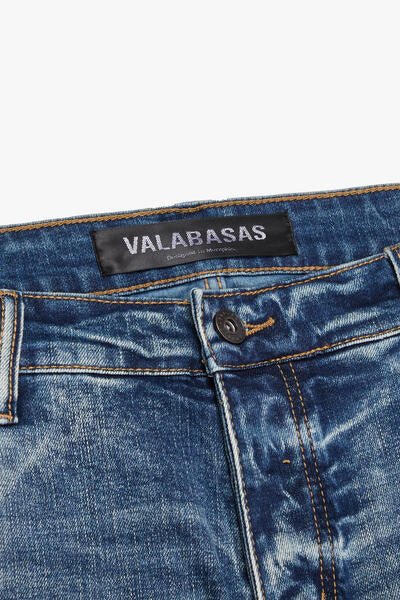 "NAVIGATOR"STACKED FLARE JEANS BLUE WASH