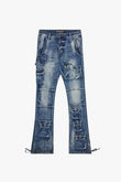 "NAVIGATOR"STACKED FLARE JEANS BLUE WASH