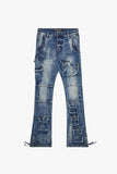 "NAVIGATOR"STACKED FLARE JEANS BLUE WASH