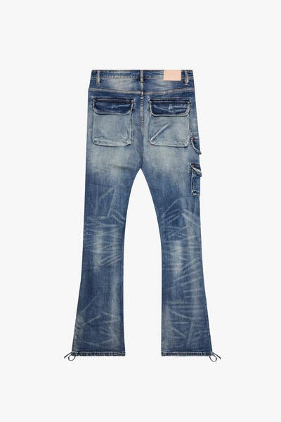 "NAVIGATOR"STACKED FLARE JEANS BLUE WASH