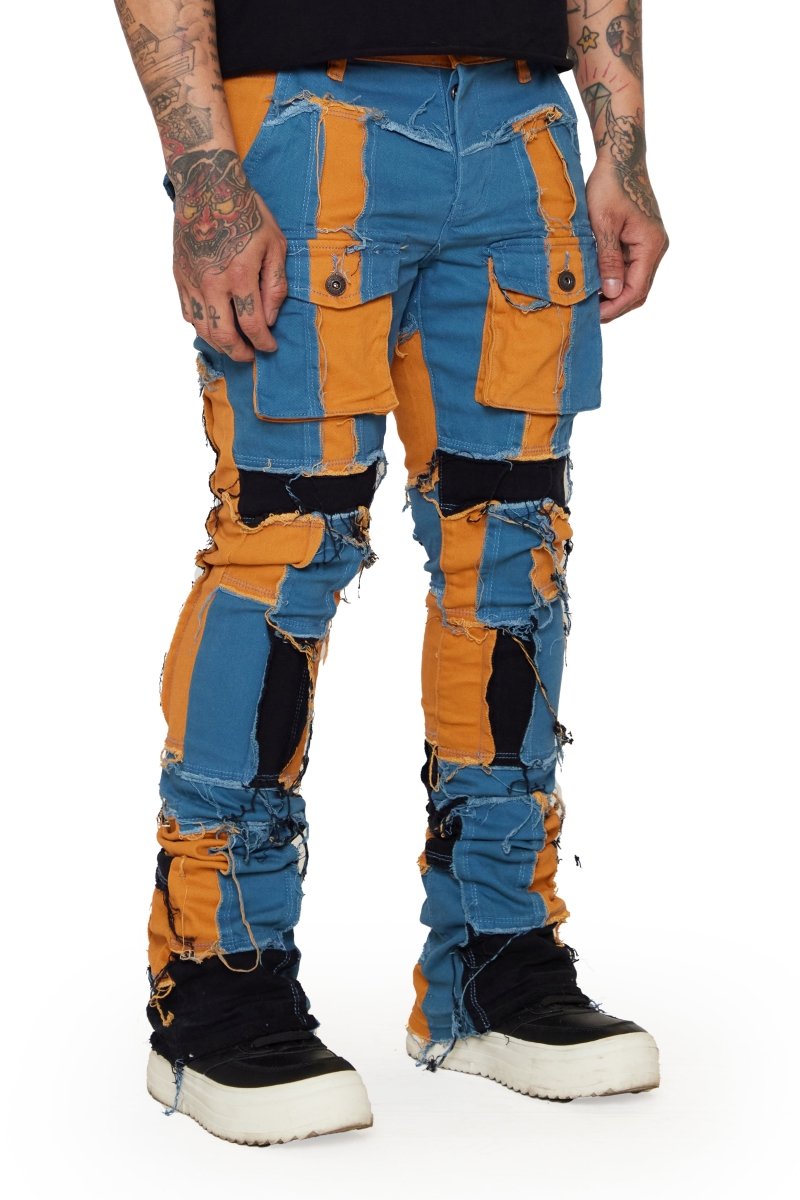 “OVATION” STACKED FLARE JEAN BLUE/WHEAT