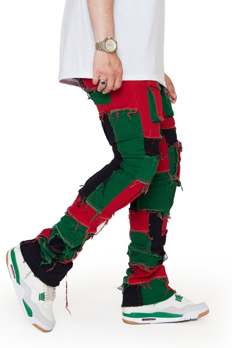 “OVATION” STACKED FLARE JEAN RED/GREEN