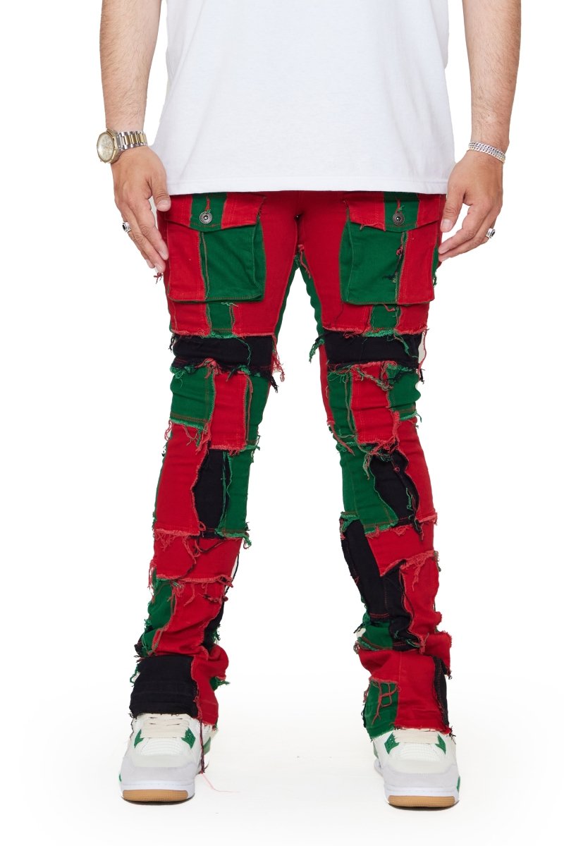 “OVATION” STACKED FLARE JEAN RED/GREEN