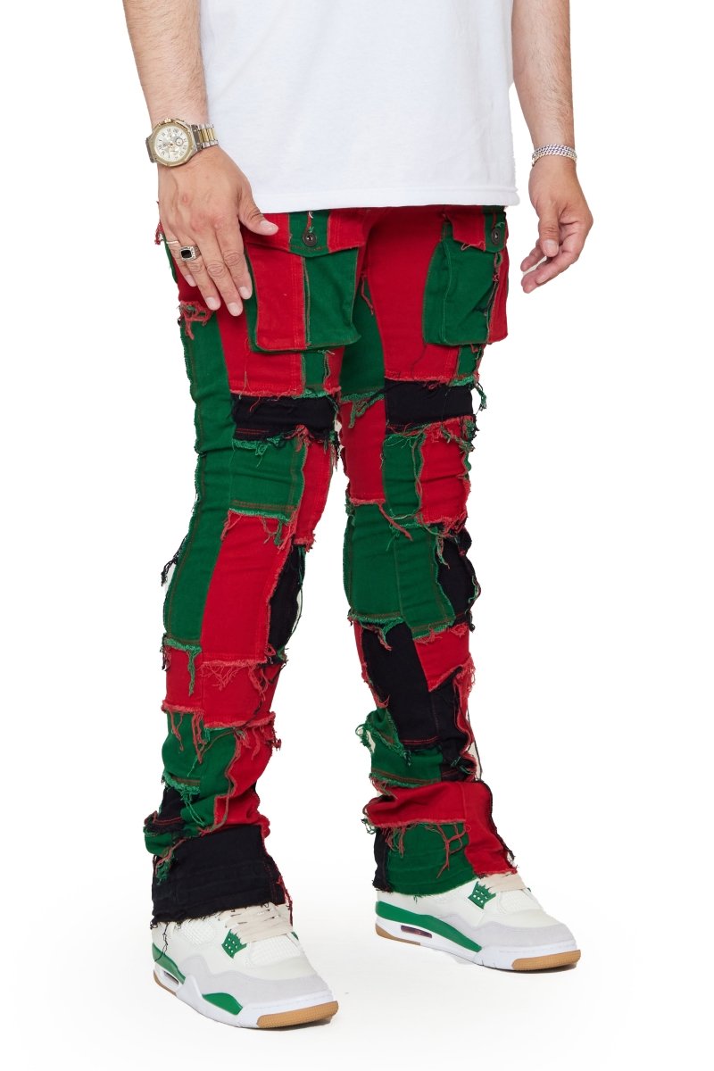 “OVATION” STACKED FLARE JEAN RED/GREEN