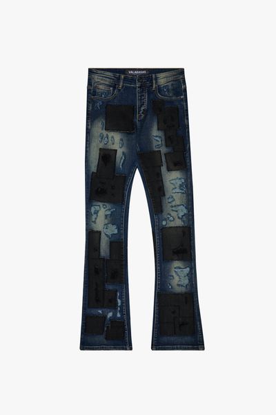 "PANELS" STACKED DENIM JEANS BLUE/BLACK