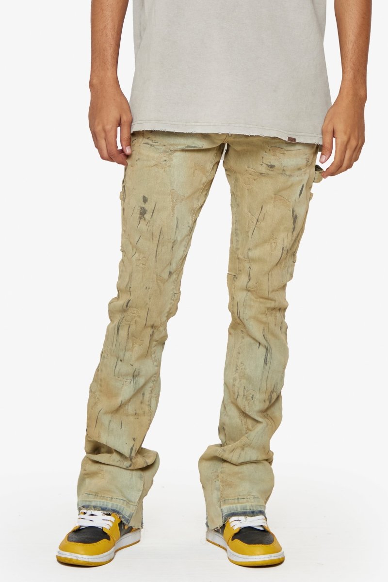 “PATTERSON” STACKED FLARE JEAN LT. KHAKI