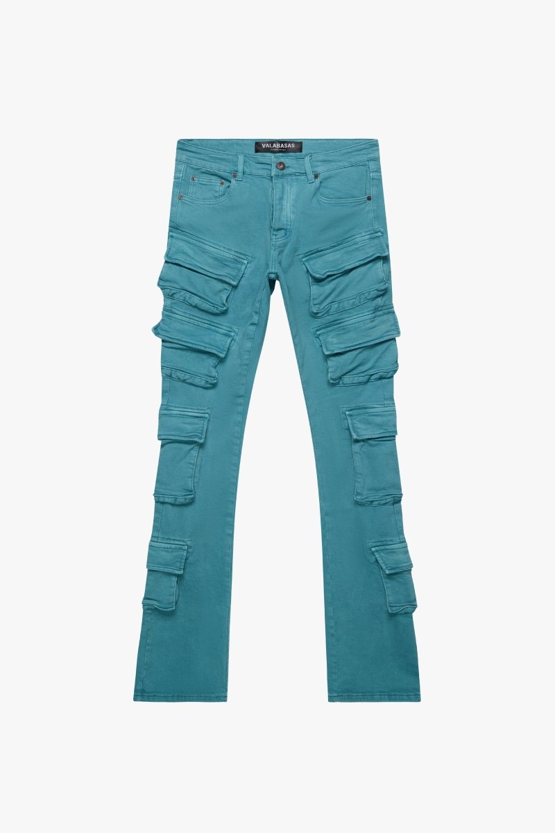 "PINNACLE” STACKED FLARE JEAN AQUA