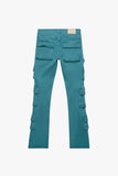 "PINNACLE” STACKED FLARE JEAN AQUA