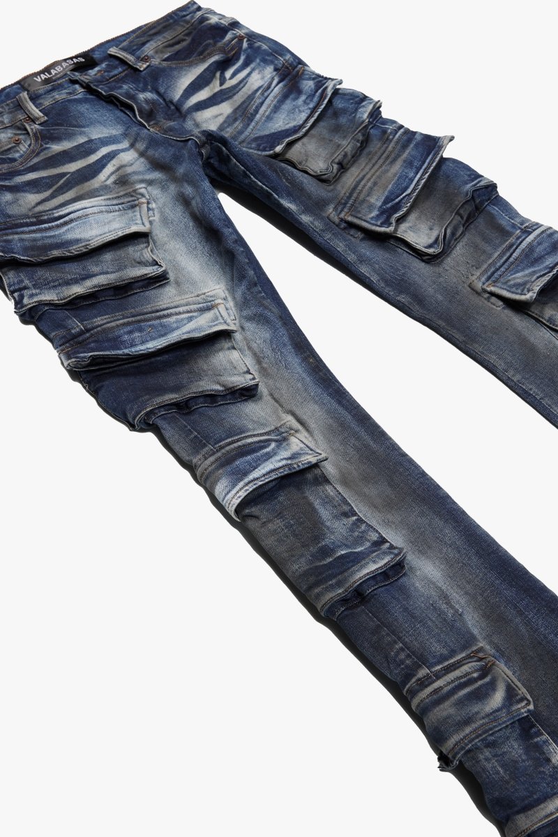 "PINNACLE” STACKED FLARE JEAN DARK VINTAGE BLUE