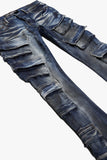 "PINNACLE” STACKED FLARE JEAN DARK VINTAGE BLUE