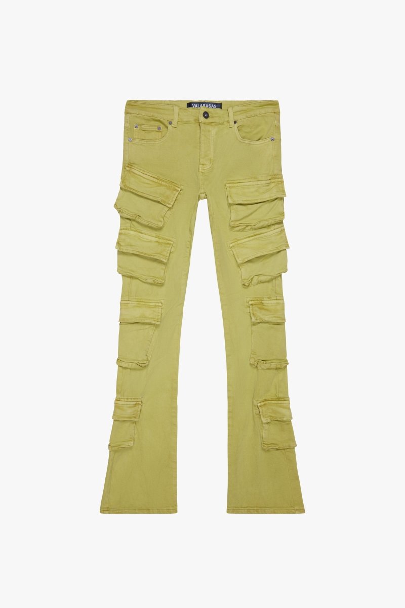 "PINNACLE” STACKED FLARE JEAN YELLOW