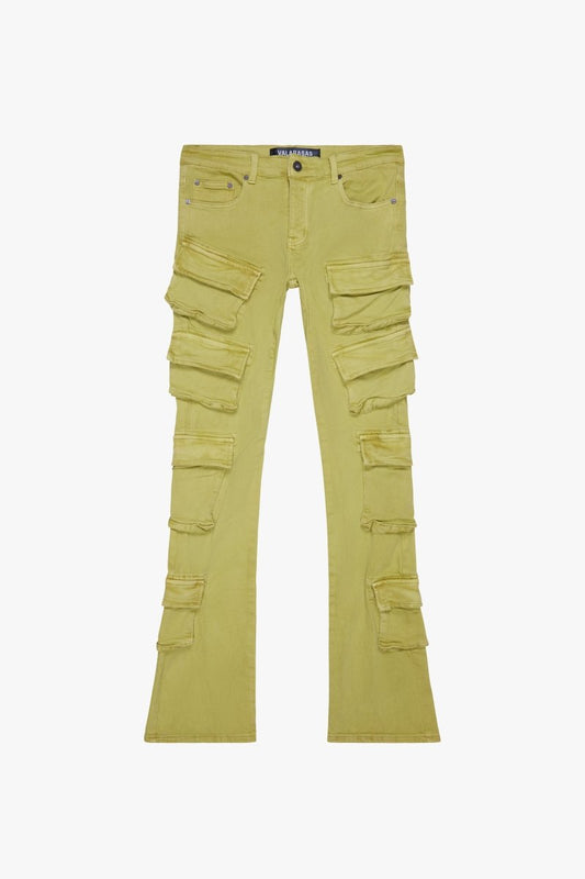 "PINNACLE” STACKED FLARE JEAN YELLOW