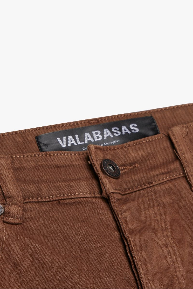 "POCROS" STACKED FLARE DENIM KHAKI BROWN