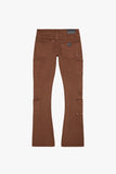 "POCROS" STACKED FLARE DENIM KHAKI BROWN