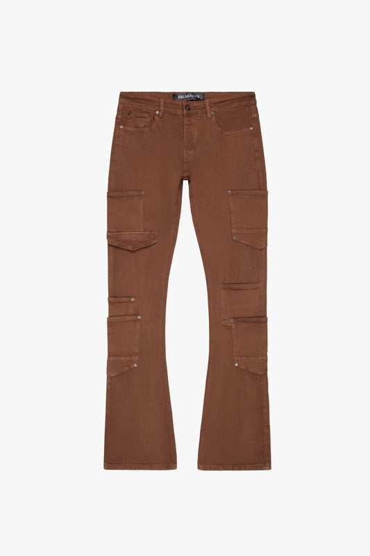 "POCROS" STACKED FLARE DENIM KHAKI BROWN