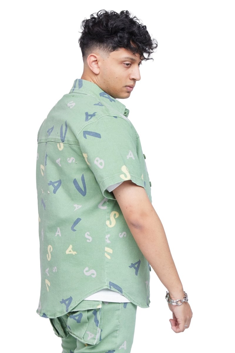 "PUZZLE" BUTTON DOWN AQUA V CAMO