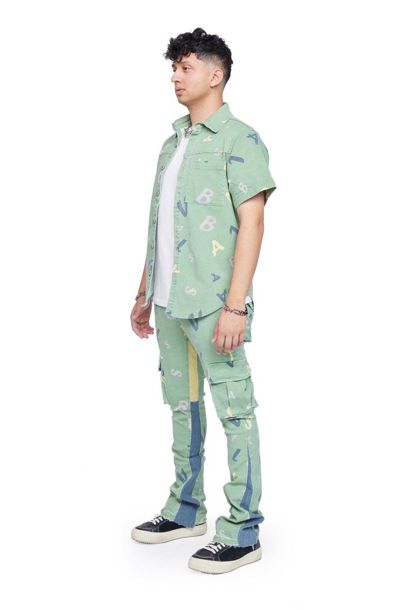"PUZZLE" BUTTON DOWN AQUA V CAMO