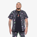 "PUZZLE" BUTTON DOWN BLACK V CAMO