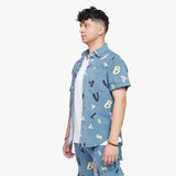"PUZZLE" BUTTON DOWN SKY BLUE V CAMO