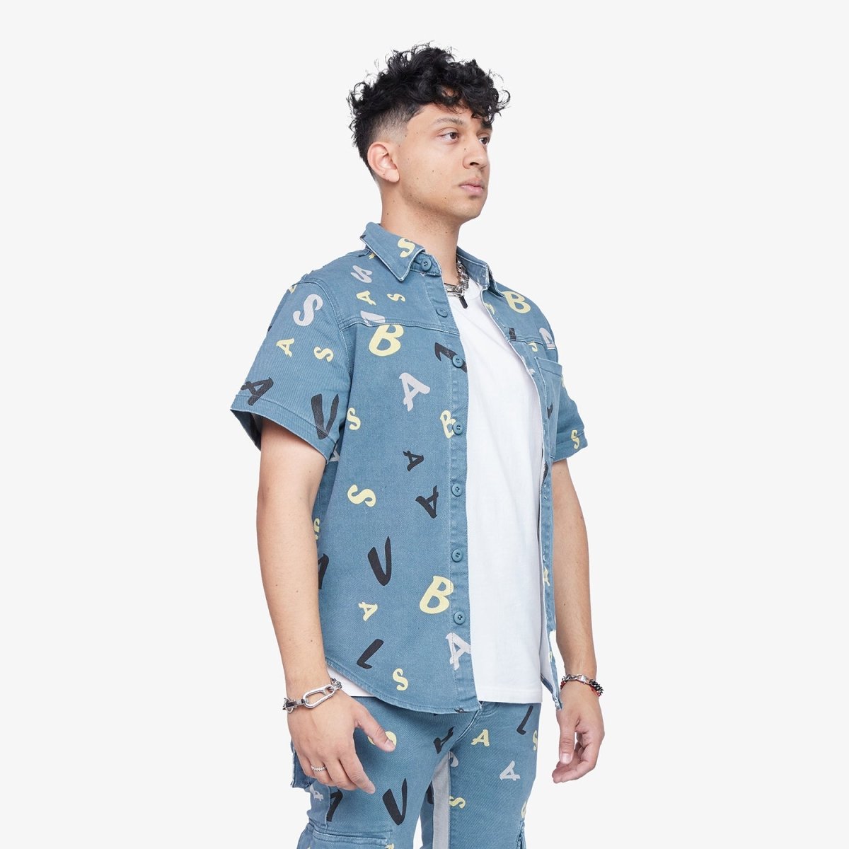 "PUZZLE" BUTTON DOWN SKY BLUE V CAMO