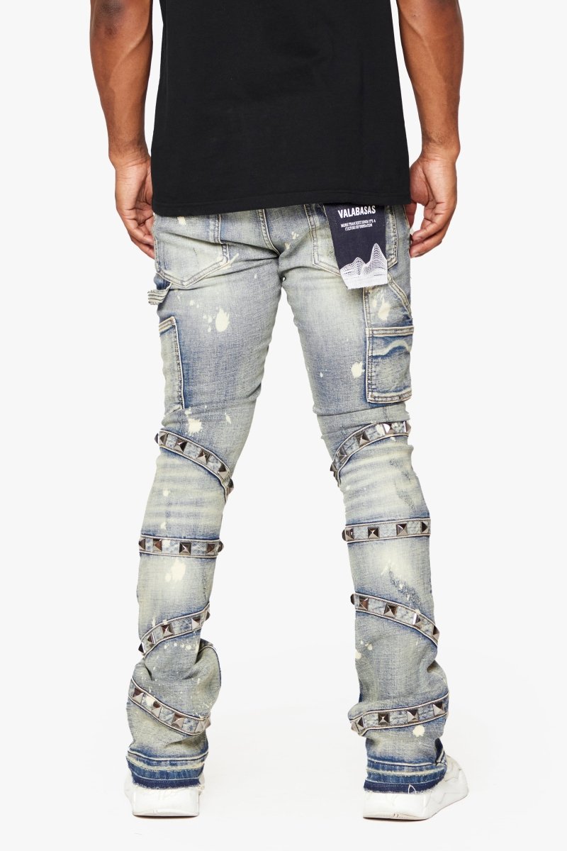 "PYRGOS" STACKED FLARE JEAN BLUE WASH