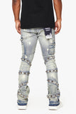"PYRGOS" STACKED FLARE JEAN BLUE WASH