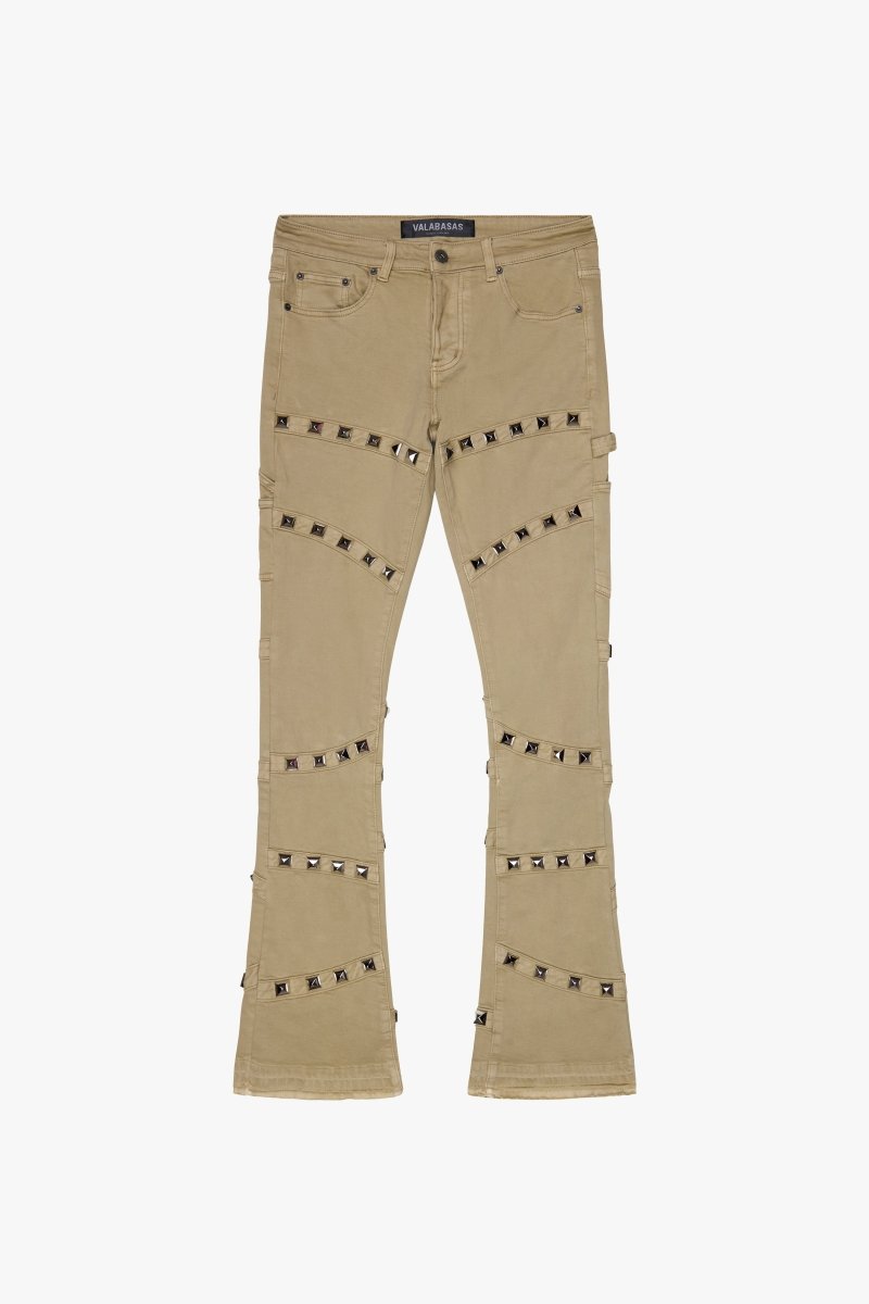 "PYRGOS" STACKED FLARE JEAN  LIGHT KHAKI