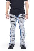 "RAVAGED" STACKED FLARE JEAN BLACK BLUE