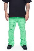 "RAVAGED" STACKED FLARE JEAN GREEN