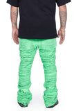 "RAVAGED" STACKED FLARE JEAN GREEN