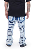"RAVAGED" STACKED FLARE JEAN INDIGO