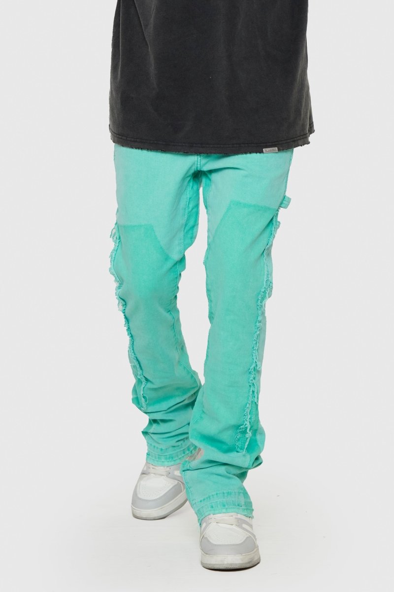 “REVIVAL" STACKED FLARE JEAN LT. GREEN WASH