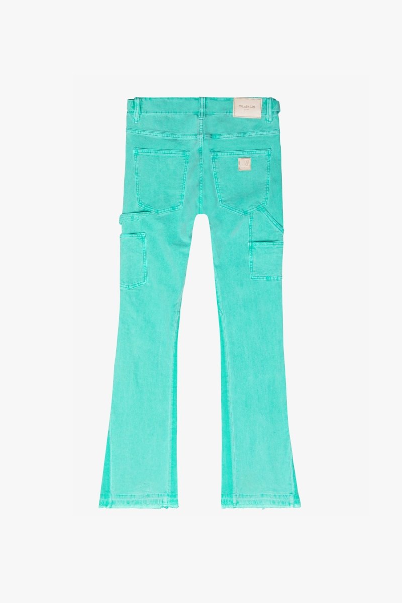 “REVIVAL" STACKED FLARE JEAN LT. GREEN WASH