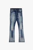 "RINGER” STACKED FLARE JEAN DARK BLUE WASH