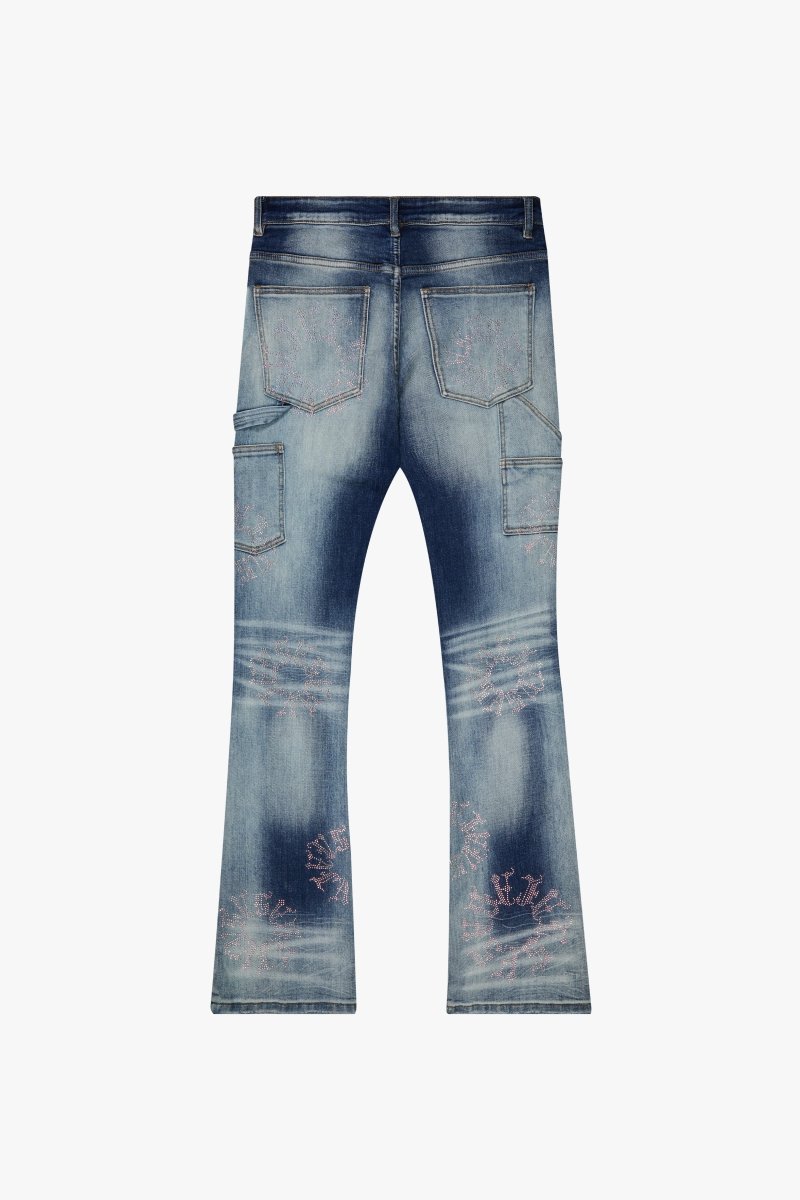 "RINGER” STACKED FLARE JEAN DARK BLUE WASH