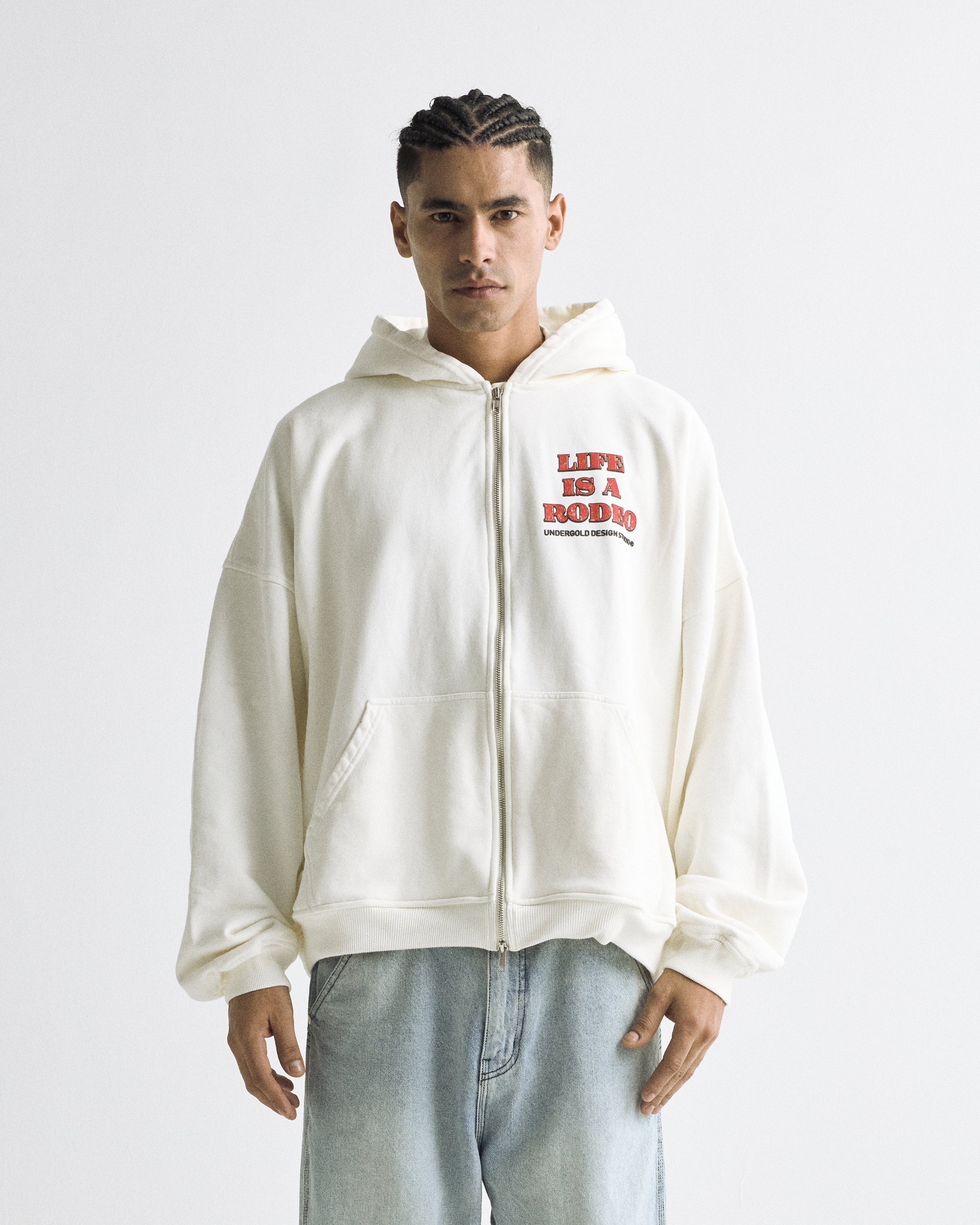 Rodeo "Life is a Rodeo" Zip Up Hoodie White