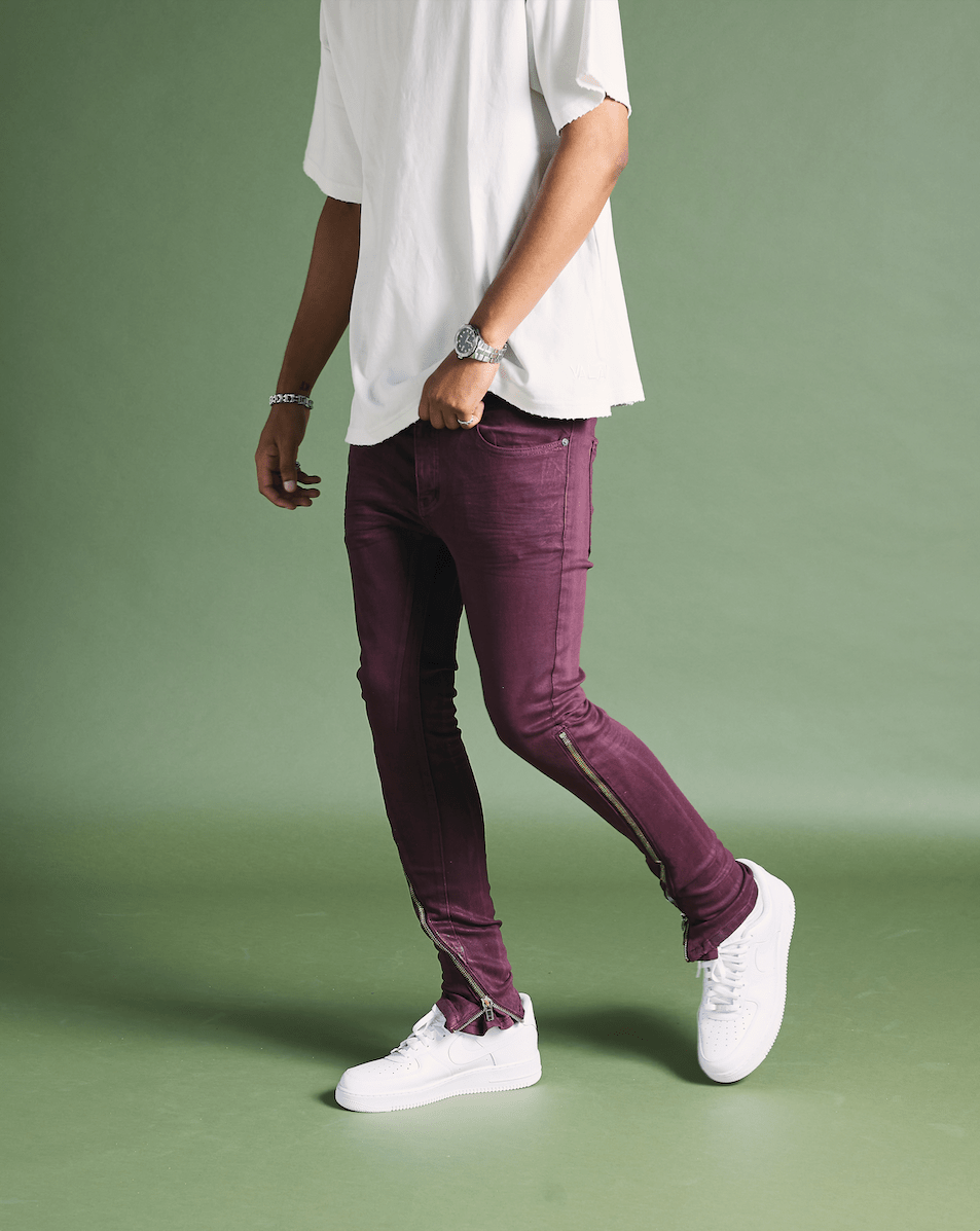 "RUNNER" SKINNY DENIM BURGUNDY