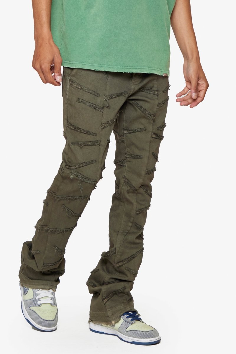 "SABER" STACKED FLARE DENIM DARK BROWN