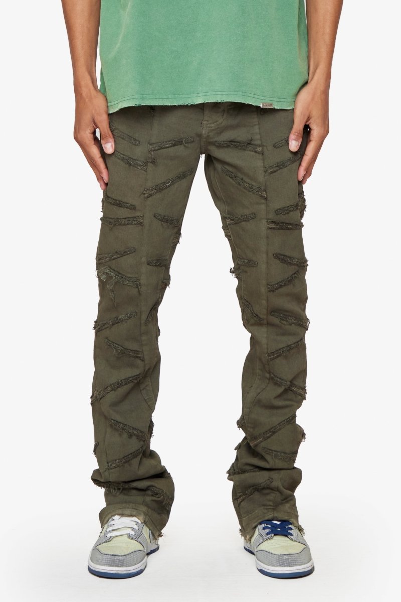 "SABER" STACKED FLARE DENIM DARK BROWN