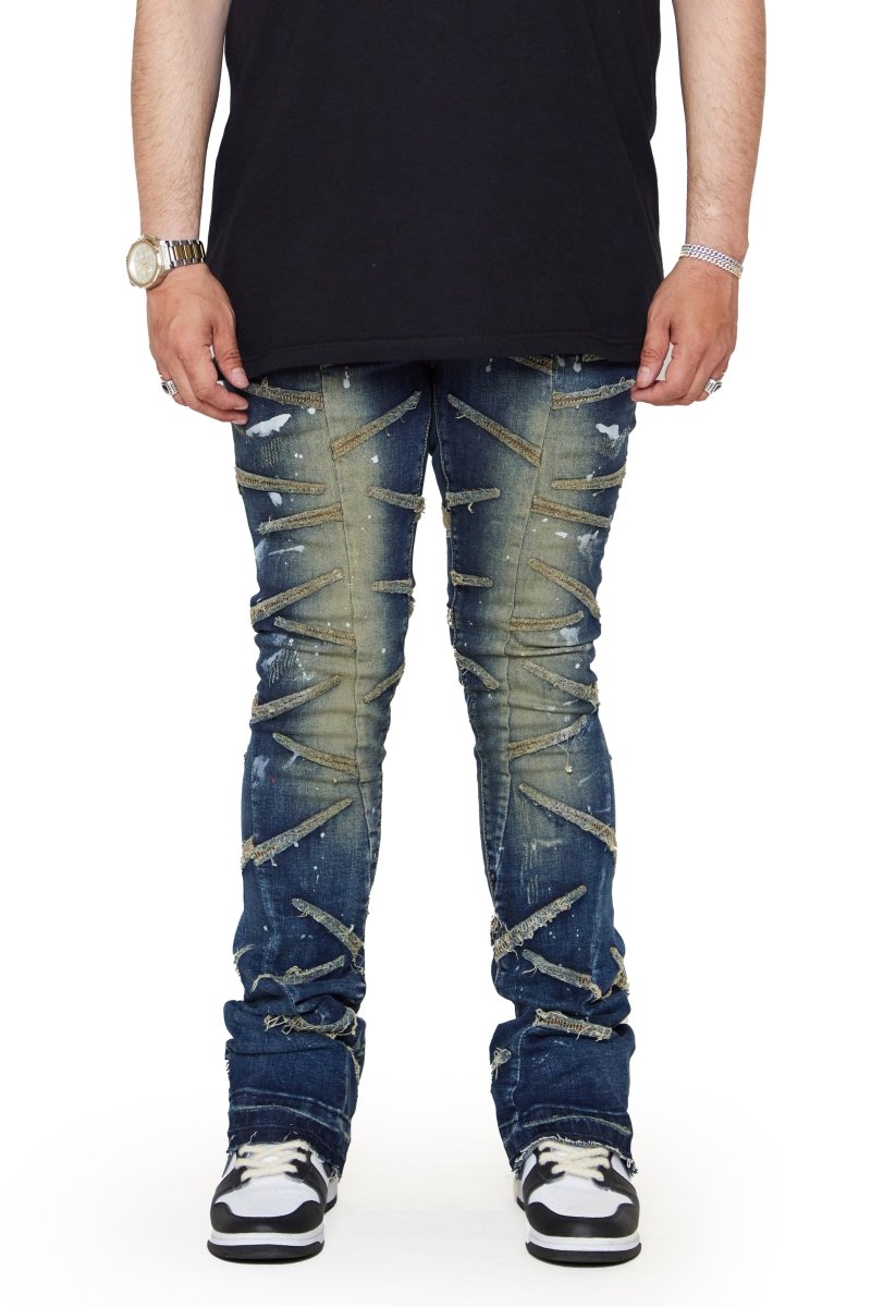 “SABER” STACKED FLARE JEAN DARK BLUE