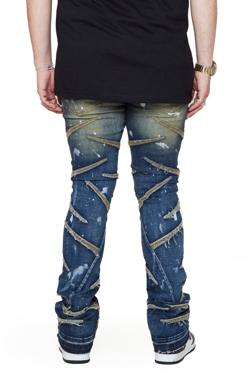 “SABER” STACKED FLARE JEAN DARK BLUE