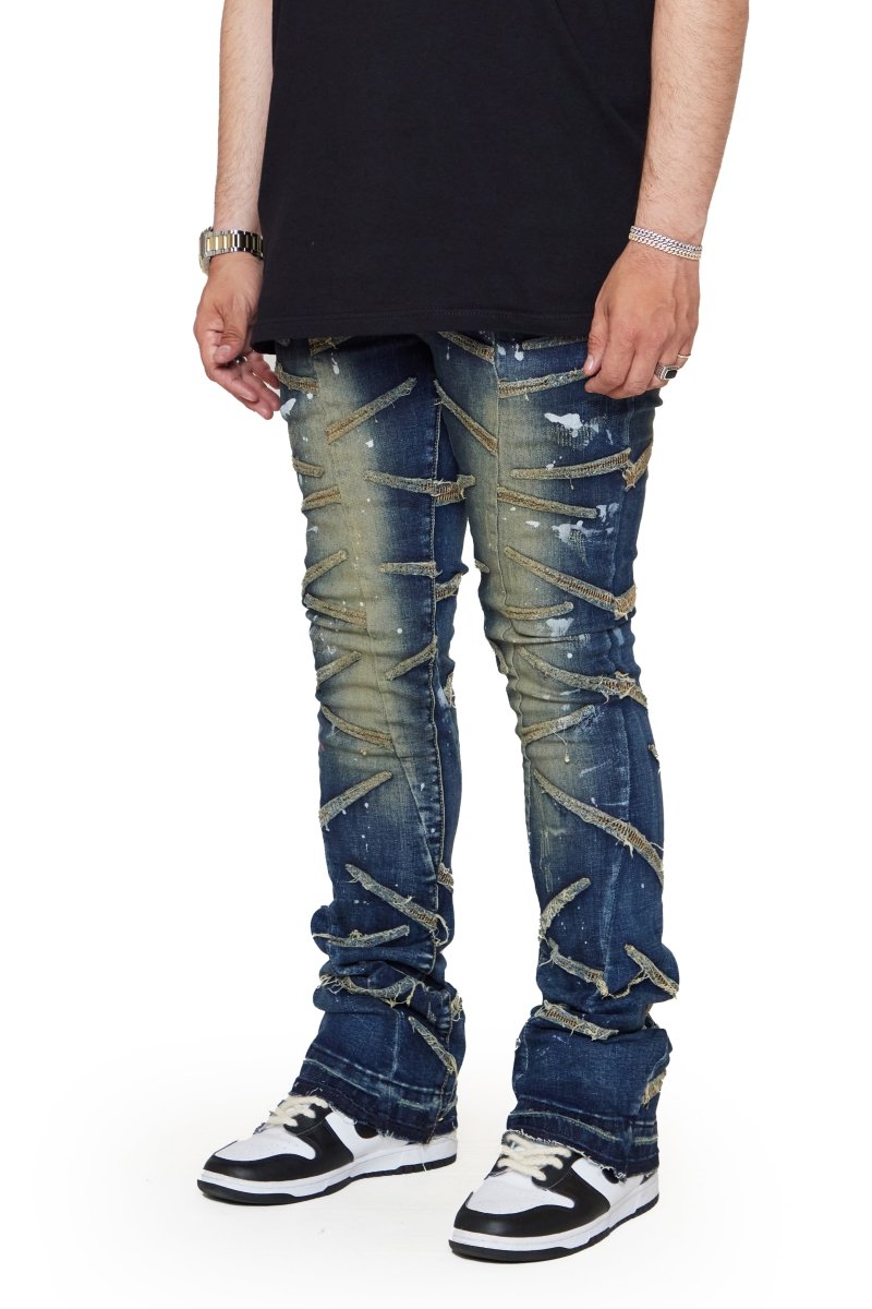 “SABER” STACKED FLARE JEAN DARK BLUE