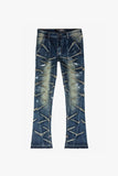 “SABER” STACKED FLARE JEAN DARK BLUE