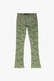 “SABER” STACKED FLARE JEAN OLIVE WASHED