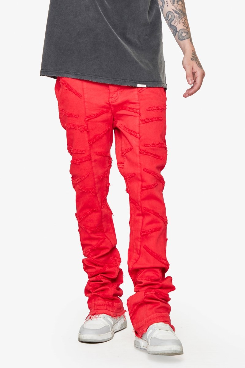 “SABER” STACKED FLARE JEAN RED WASHED
