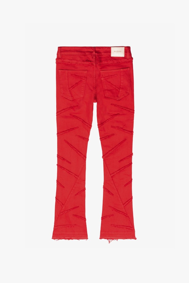 “SABER” STACKED FLARE JEAN RED WASHED