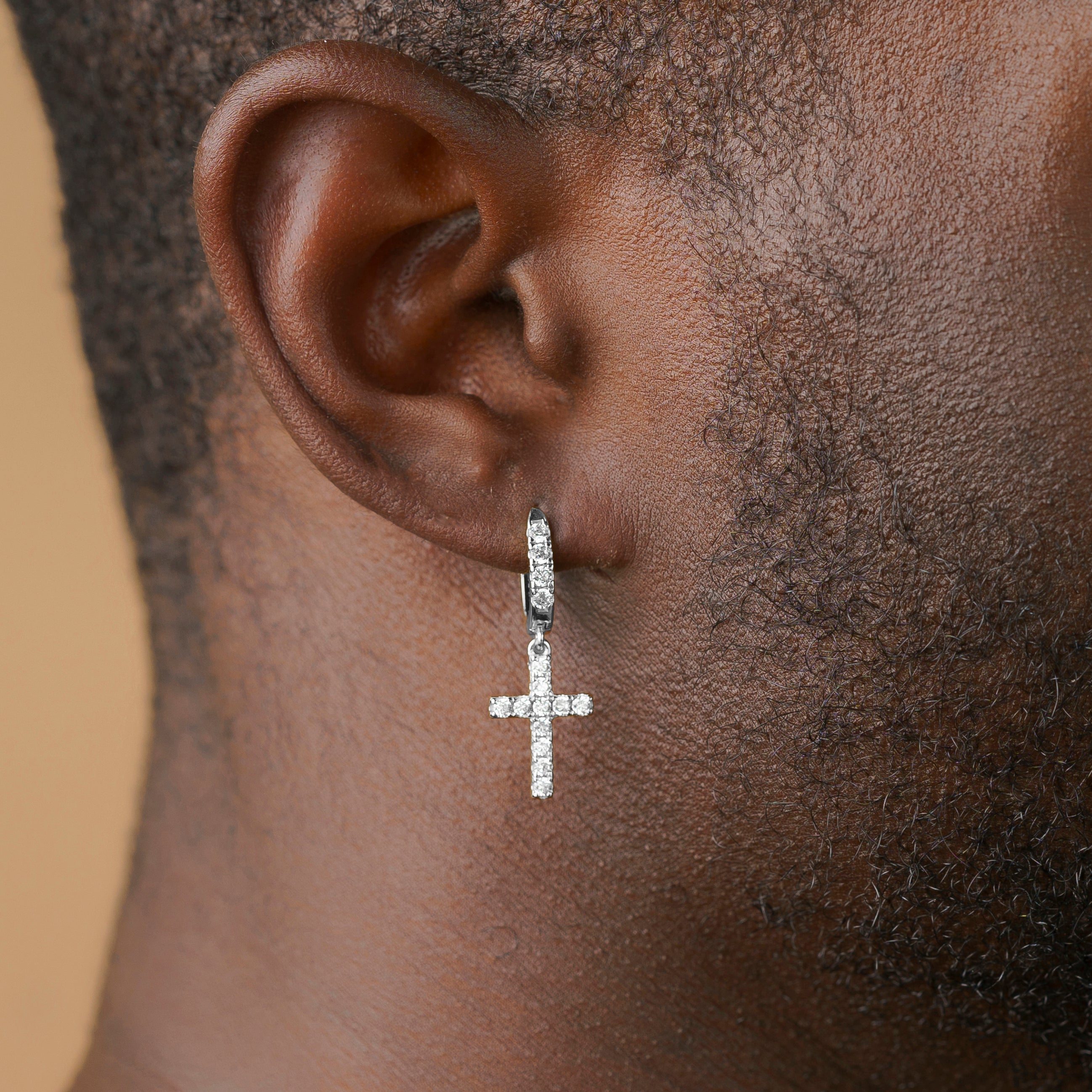 Vermeil Diamond Hoop & Cross Earrings